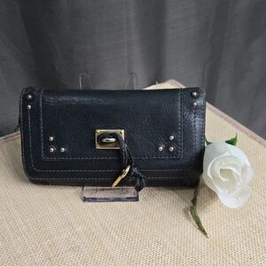 Chloe Black Leather Wallet with Gold Details